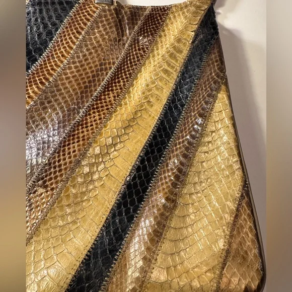 Vintage Snakeskin Shoulder Bag Striped Leather Handbag Funky Purse - Picture 9 of 16